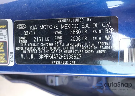 2017 Kia Forte Lx from USA, damaged, VIN 3KPFK4A72HE133627